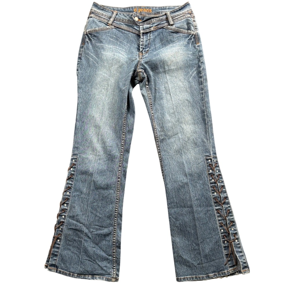 d.jeans Y2K Low Rise Flare Jeans Womens 10 Lace Up Rhinestone McBling Indie